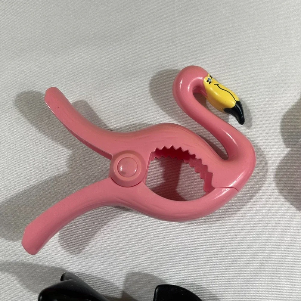 4pc Flamingo & Whale Beach Towel Clips Tropical Coastal Pool Chair Accessories